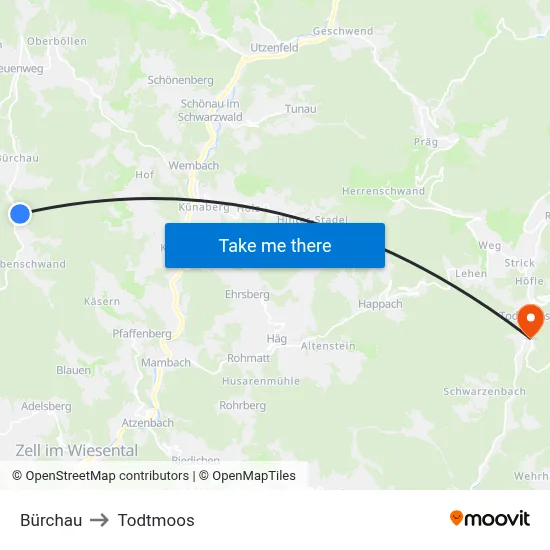 Bürchau to Todtmoos map