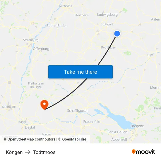 Köngen to Todtmoos map