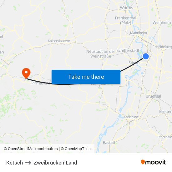 Ketsch to Zweibrücken-Land map