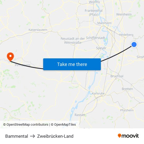 Bammental to Zweibrücken-Land map