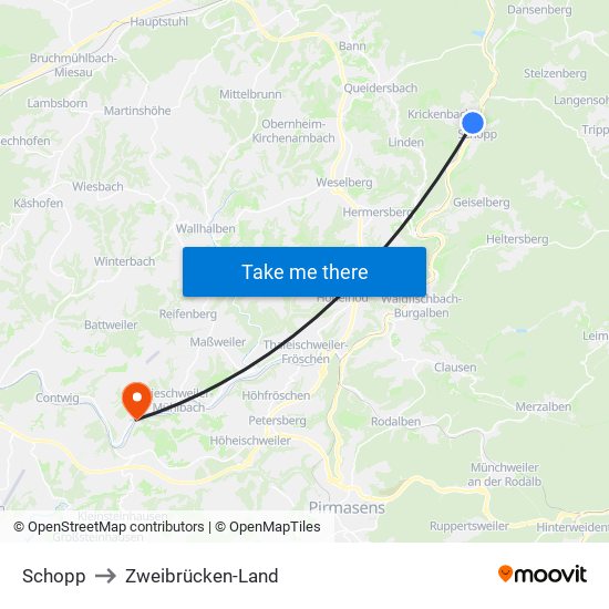 Schopp to Zweibrücken-Land map