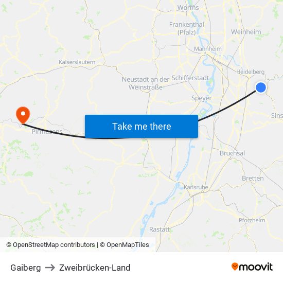 Gaiberg to Zweibrücken-Land map