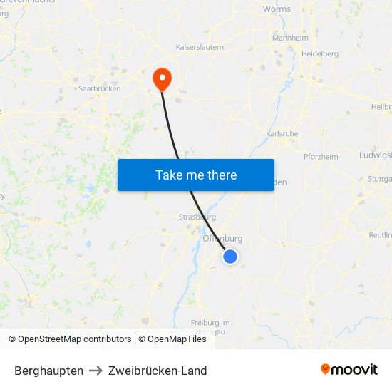 Berghaupten to Zweibrücken-Land map