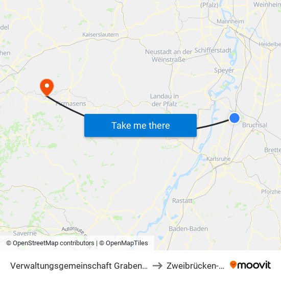 Verwaltungsgemeinschaft Graben-Neudorf to Zweibrücken-Land map