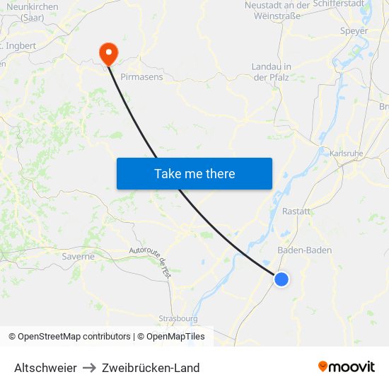 Altschweier to Zweibrücken-Land map