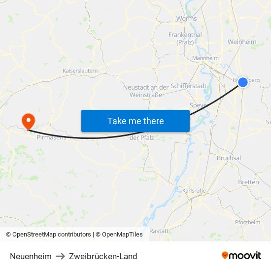 Neuenheim to Zweibrücken-Land map