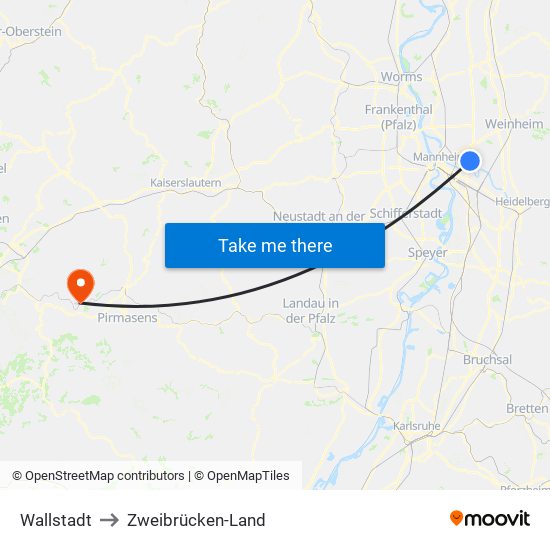 Wallstadt to Zweibrücken-Land map