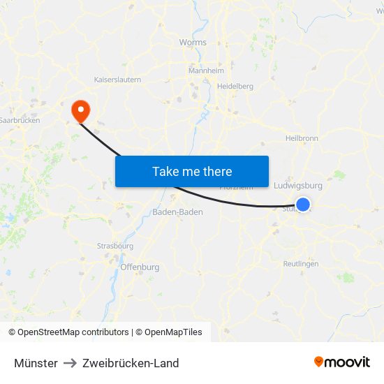 Münster to Zweibrücken-Land map