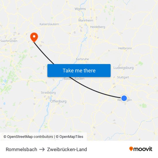 Rommelsbach to Zweibrücken-Land map