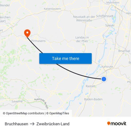 Bruchhausen to Zweibrücken-Land map