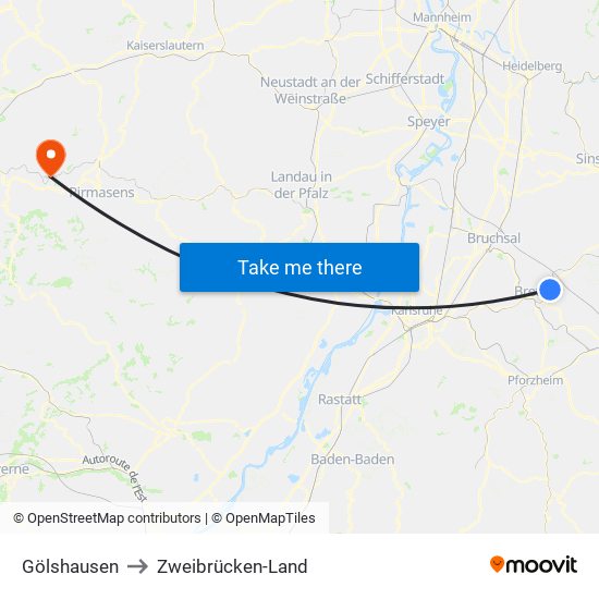 Gölshausen to Zweibrücken-Land map