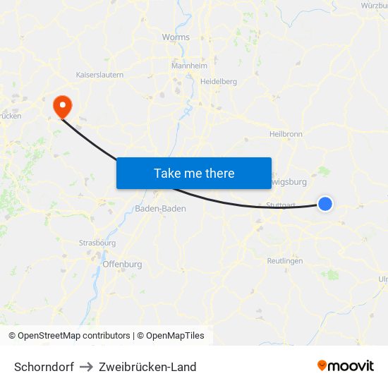 Schorndorf to Zweibrücken-Land map