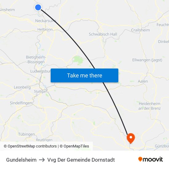 Gundelsheim to Vvg Der Gemeinde Dornstadt map