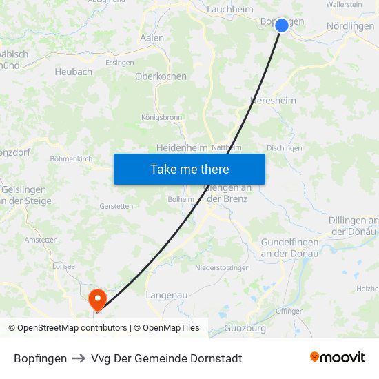 Bopfingen to Vvg Der Gemeinde Dornstadt map