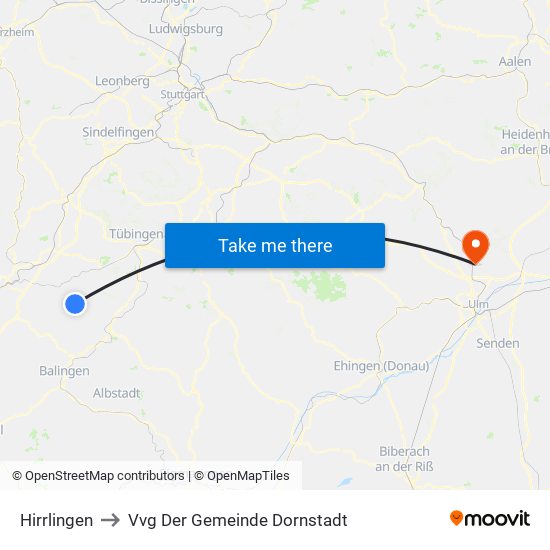 Hirrlingen to Vvg Der Gemeinde Dornstadt map