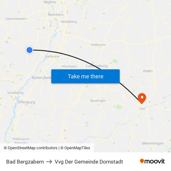 Bad Bergzabern to Vvg Der Gemeinde Dornstadt map