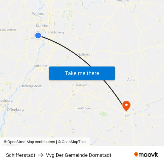 Schifferstadt to Vvg Der Gemeinde Dornstadt map