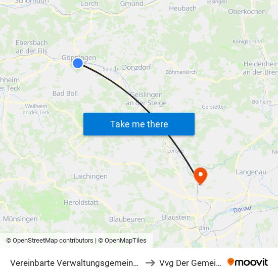 Vereinbarte Verwaltungsgemeinschaft Der Stadt Göppingen to Vvg Der Gemeinde Dornstadt map