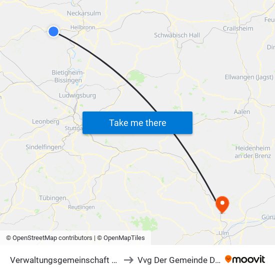 Verwaltungsgemeinschaft Schwaigern to Vvg Der Gemeinde Dornstadt map