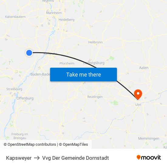 Kapsweyer to Vvg Der Gemeinde Dornstadt map