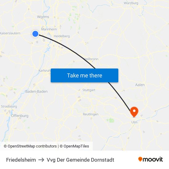 Friedelsheim to Vvg Der Gemeinde Dornstadt map