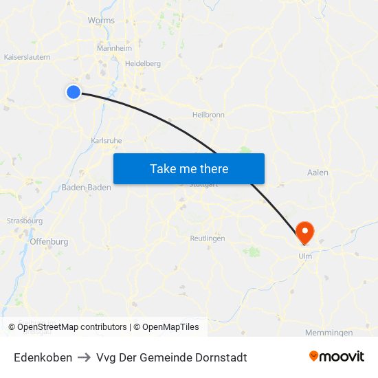 Edenkoben to Vvg Der Gemeinde Dornstadt map