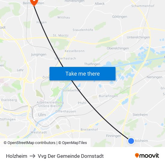 Holzheim to Vvg Der Gemeinde Dornstadt map