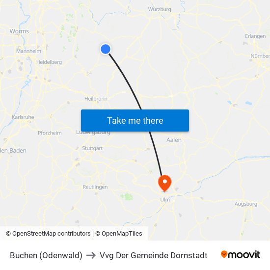 Buchen (Odenwald) to Vvg Der Gemeinde Dornstadt map