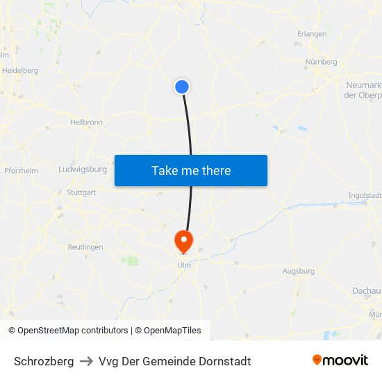 Schrozberg to Vvg Der Gemeinde Dornstadt map