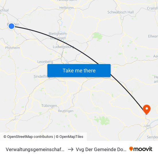 Verwaltungsgemeinschaft Bretten to Vvg Der Gemeinde Dornstadt map