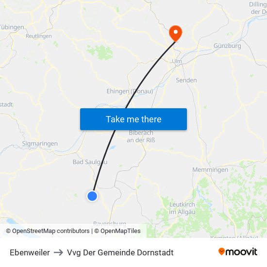 Ebenweiler to Vvg Der Gemeinde Dornstadt map