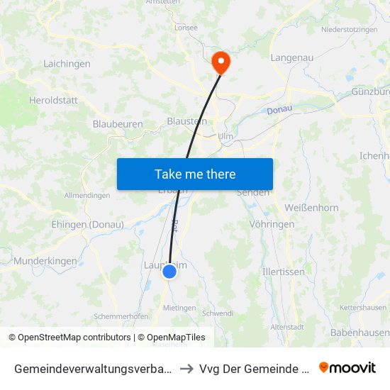 Gemeindeverwaltungsverband Laupheim to Vvg Der Gemeinde Dornstadt map