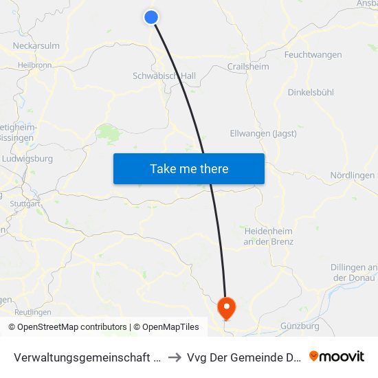 Verwaltungsgemeinschaft Künzelsau to Vvg Der Gemeinde Dornstadt map