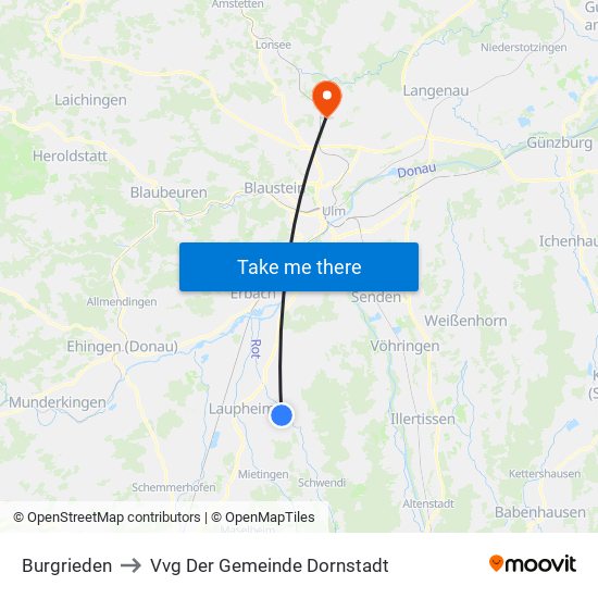 Burgrieden to Vvg Der Gemeinde Dornstadt map