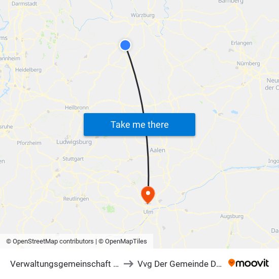 Verwaltungsgemeinschaft Grünsfeld to Vvg Der Gemeinde Dornstadt map