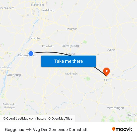 Gaggenau to Vvg Der Gemeinde Dornstadt map