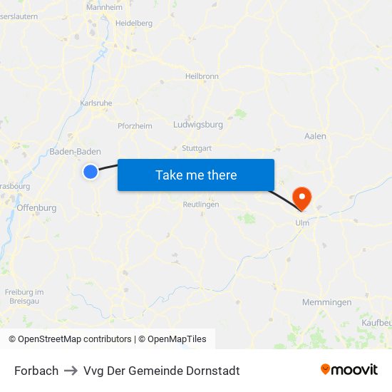 Forbach to Vvg Der Gemeinde Dornstadt map