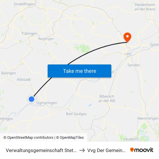 Verwaltungsgemeinschaft Stetten am Kalten Markt to Vvg Der Gemeinde Dornstadt map