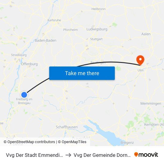 Vvg Der Stadt Emmendingen to Vvg Der Gemeinde Dornstadt map