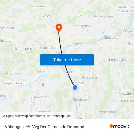 Vöhringen to Vvg Der Gemeinde Dornstadt map