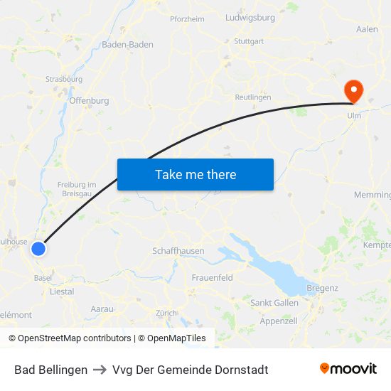 Bad Bellingen to Vvg Der Gemeinde Dornstadt map