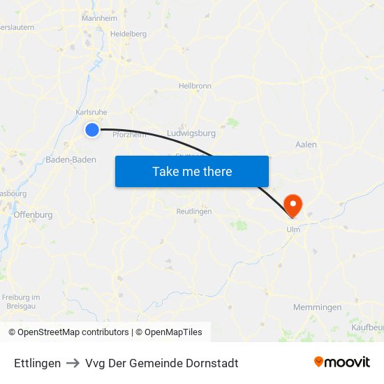 Ettlingen to Vvg Der Gemeinde Dornstadt map