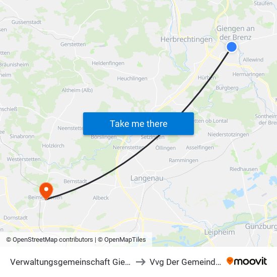 Verwaltungsgemeinschaft Giengen An Der Brenz to Vvg Der Gemeinde Dornstadt map