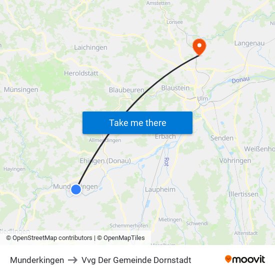 Munderkingen to Vvg Der Gemeinde Dornstadt map