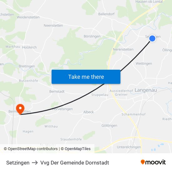 Setzingen to Vvg Der Gemeinde Dornstadt map