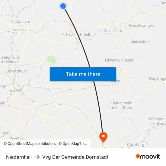 Niedernhall to Vvg Der Gemeinde Dornstadt map