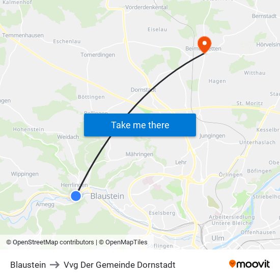 Blaustein to Vvg Der Gemeinde Dornstadt map