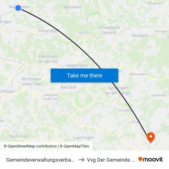 Gemeindeverwaltungsverband Winnenden to Vvg Der Gemeinde Dornstadt map