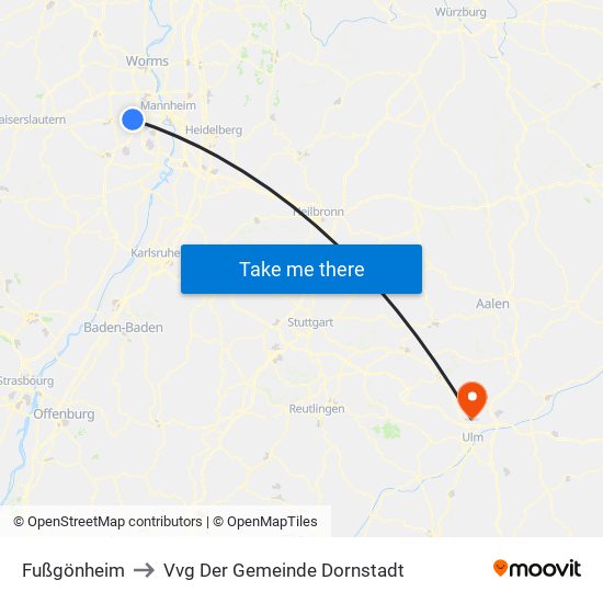 Fußgönheim to Vvg Der Gemeinde Dornstadt map