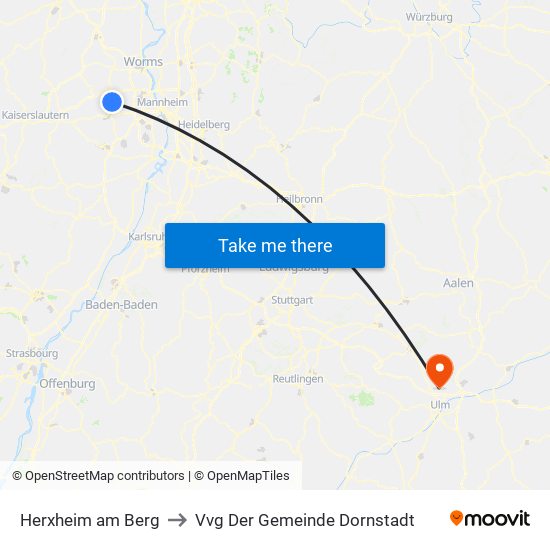 Herxheim am Berg to Vvg Der Gemeinde Dornstadt map